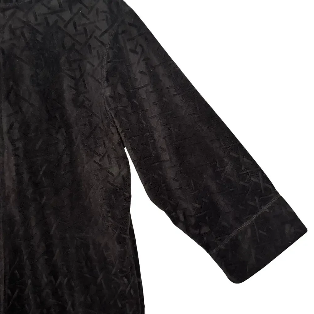 Natori Zip-Up Long Sleeve Stand Collar Maxi Robe Women XL Textured Velour Black